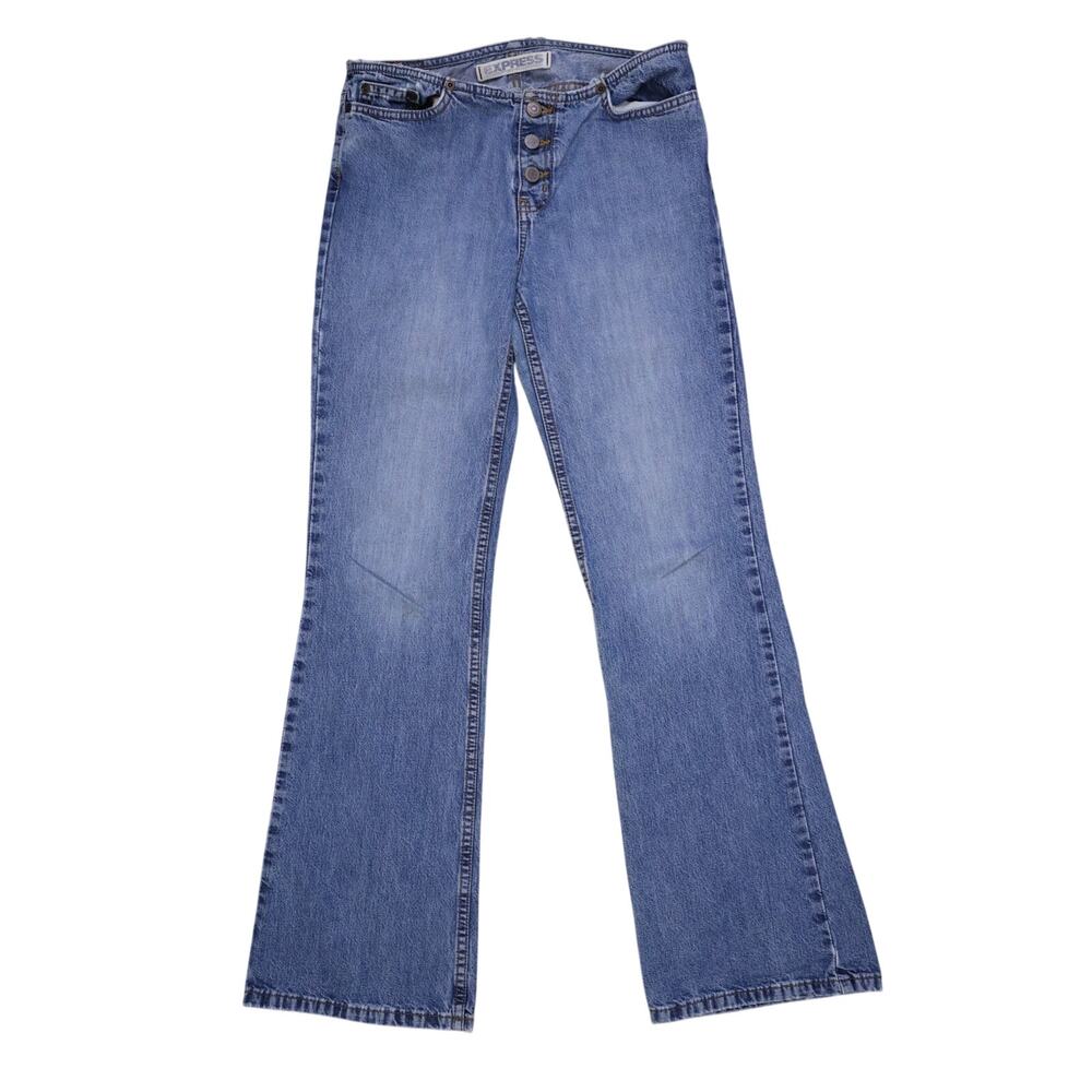 Vintage EXPRESS Jeans Womens 3/4R Blue Hipster Flare Y2K Bootcut Button Fly 90s
